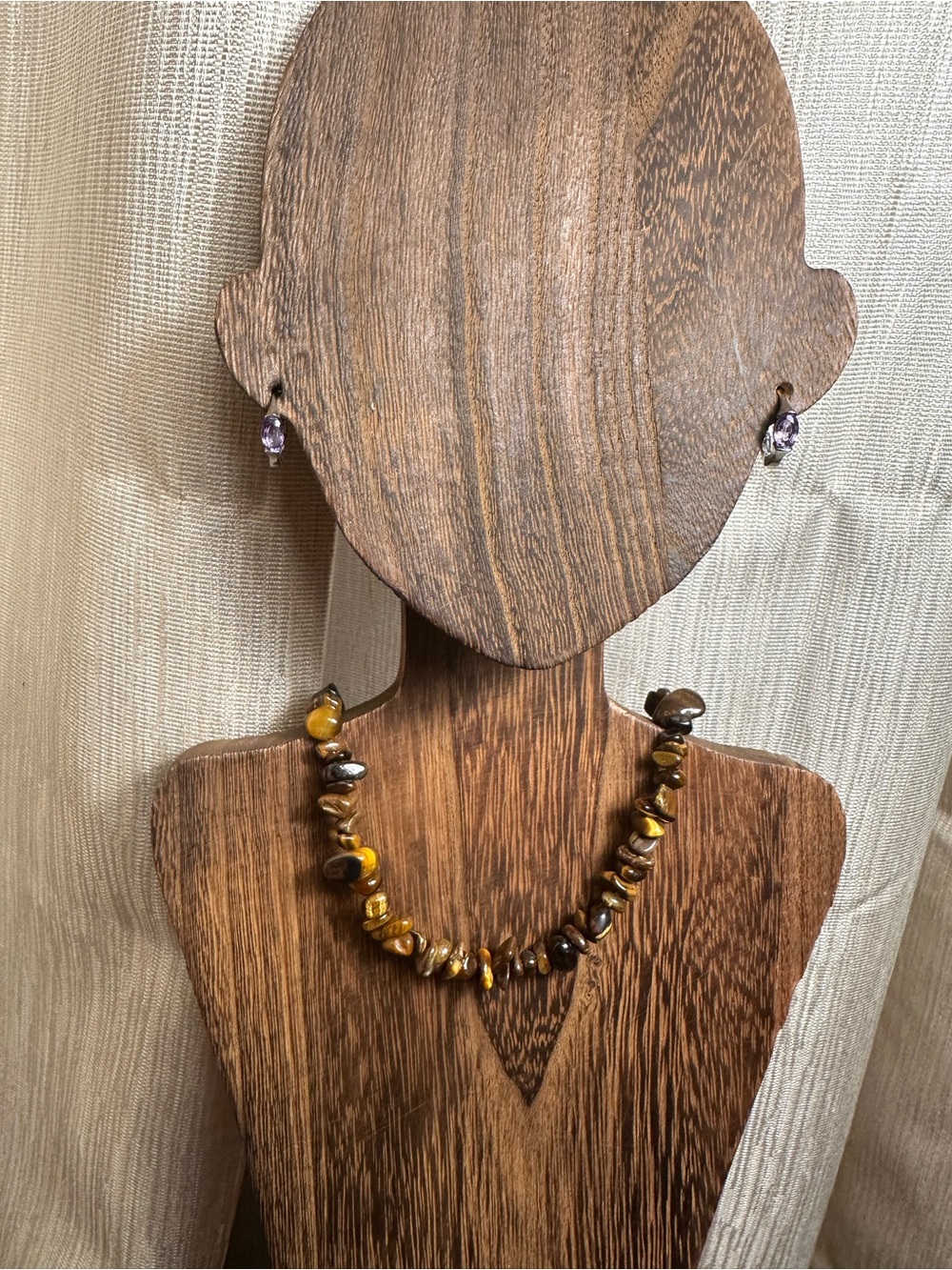 Tiger Eye Chip Necklace in Brown and Gold - Picture 8 of 9